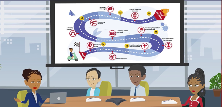 Screenshot of policy advocacy e-learning screen one